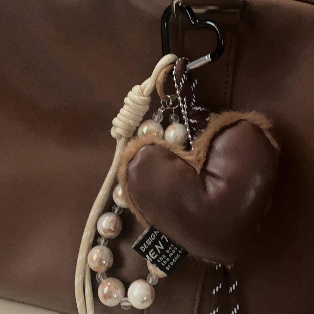 Y2k Leather Love Keychain Stuffed Korean Charm Rope Keyring Plush Heart Bag Pendant  Birthday Gift