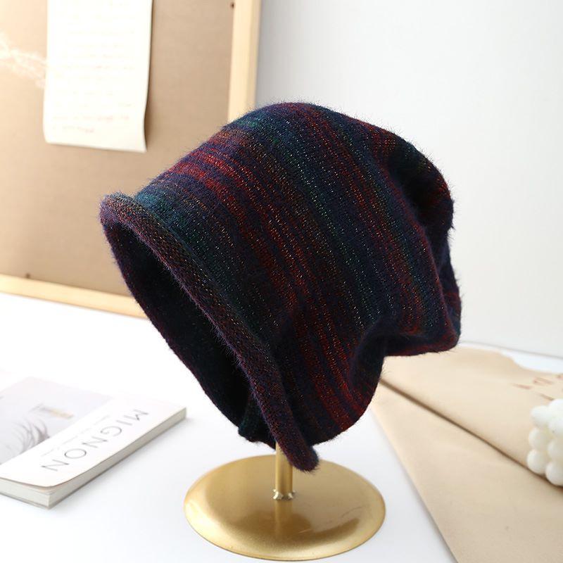 Color autumn and winter big head circumference knitted wool hat children show face small versatile ear protection confinement hat gradual change colo
