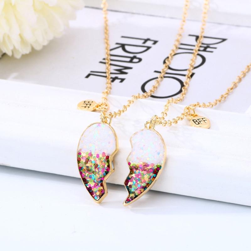 2Pieces/Set Heart Pendant Magnet Matching Necklace Colorful BFF Friend Girlfriend Relationship Gift Valentines Day