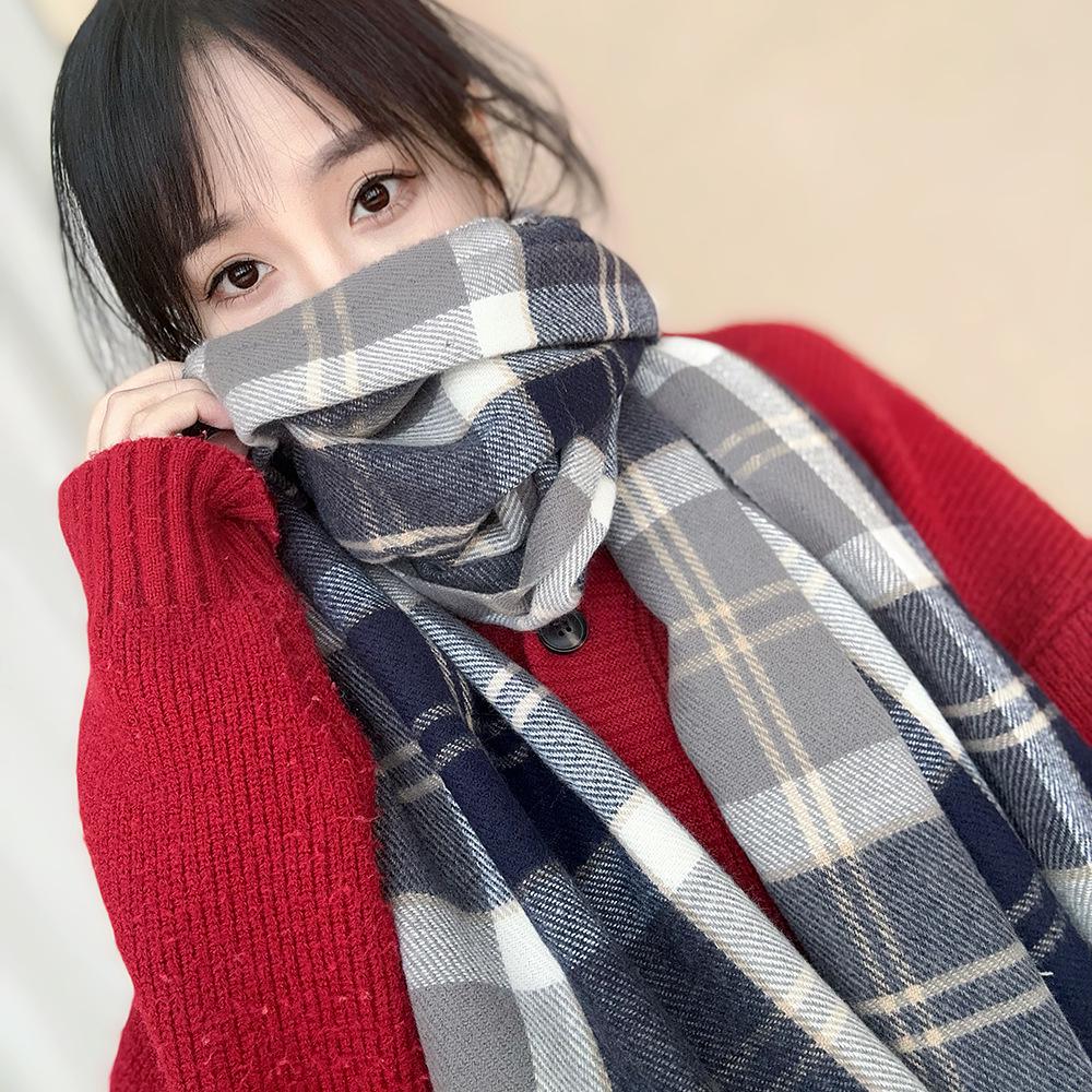 Sciarpa a Quadri Invernale da Donna, Stile Giapponese-Coreano Carino, Versatile Scaldacollo Caldo a Sciarpa