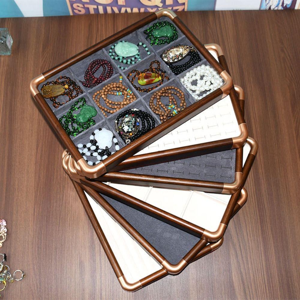 Large Capacity Wooden Jewelry Tray Velvet Jewelry Display Holder Jewelry Organizer  Jewelry Storage