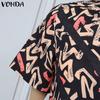 VONDA Summer Women O-Neck Print Back Lace-up Ruffled Hem Long Dresses