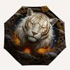 Elegantní umělecký tisk bílého tygra - Luxusní plakát pro domácí dekoraci, Přenosný skládací deštník 3-fold, Kompaktní deštník pro muže a ženy, Dárek