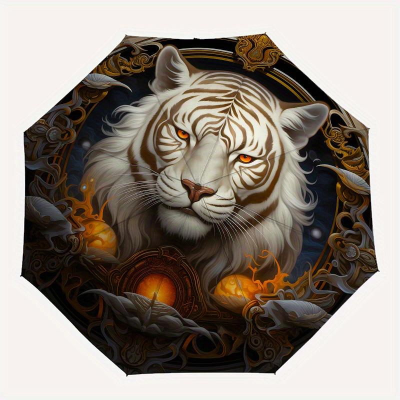 Elegantní umělecký tisk bílého tygra - Luxusní plakát pro domácí dekoraci, Přenosný skládací deštník 3-fold, Kompaktní deštník pro muže a ženy, Dárek