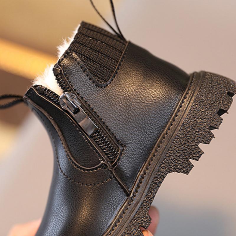 Bottes courtes chaudes en coton épais et velours pour enfants, automne et hiver, style britannique, pour garçons et filles