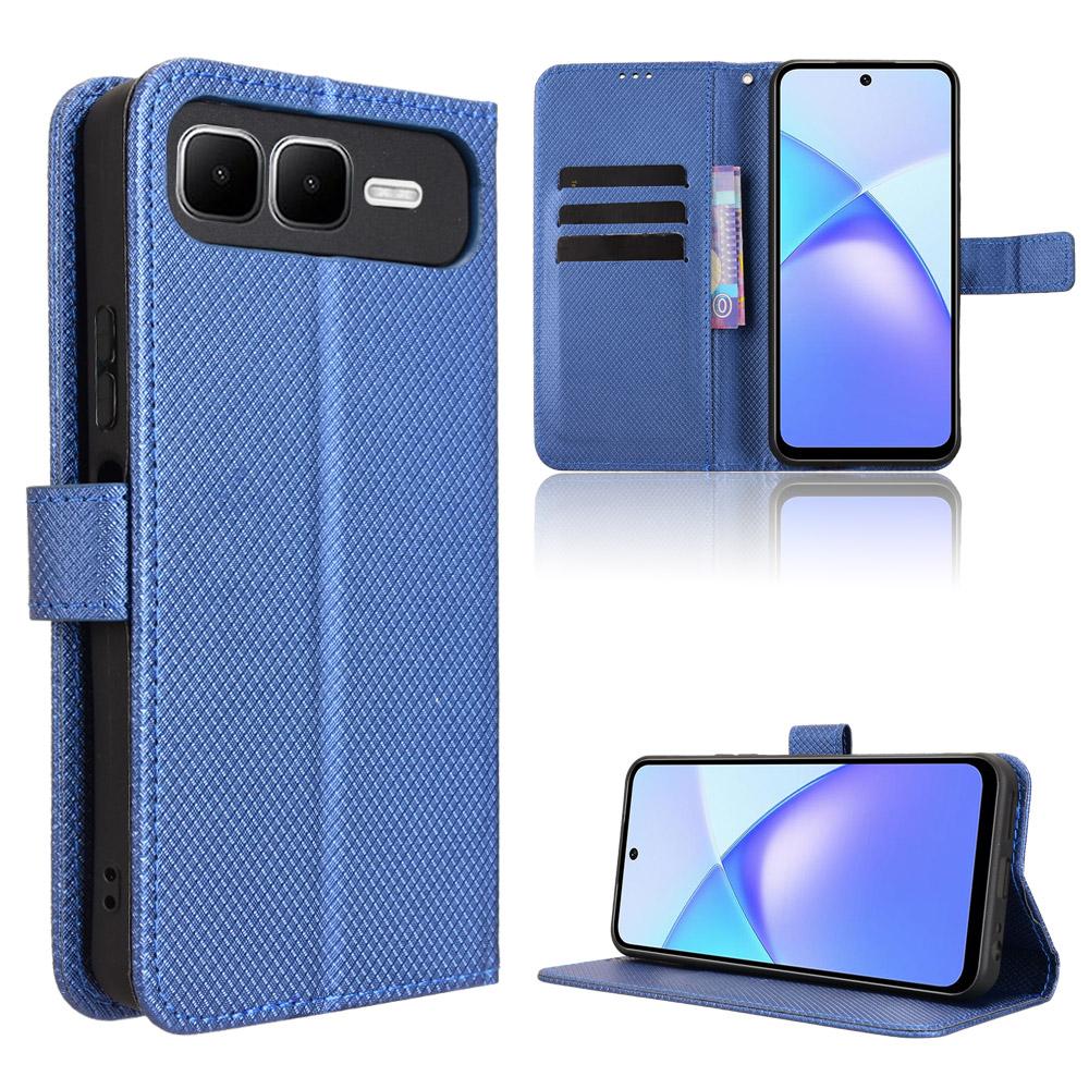 

For Infinix Smart 10 Plus Leather Wallet Case with Strap Diamond Texture Phone Cover Blue