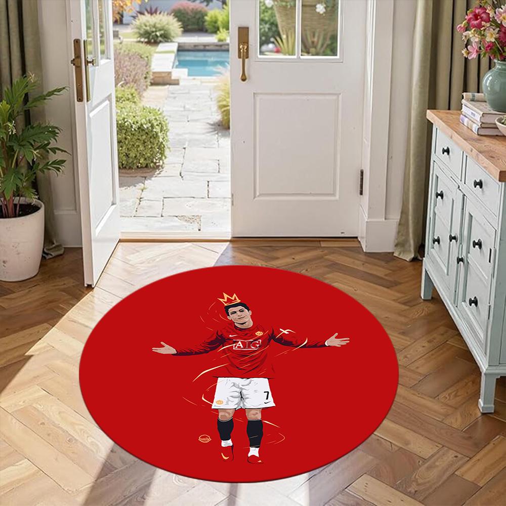 Cristiano Ronaldo Round Carpet Perfect for Balcony Bedrooms Outdoor Game Room Anti-slip Round Rug Decorate Offices Birthday Christmas Gift