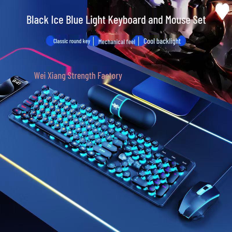 2026 Retro Punk Mechanical Feel Gaming Keyboard & Wired Headset for Desktop/Laptop
