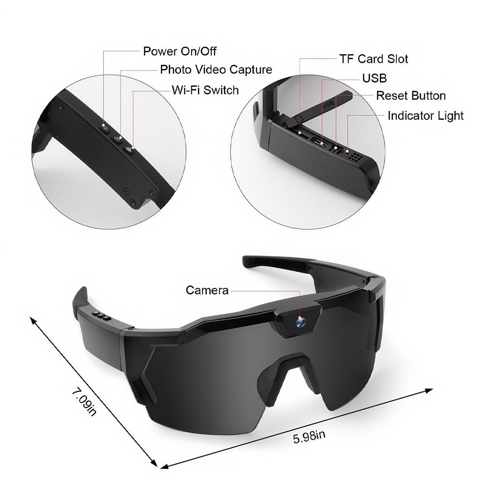 HD Video Glasses Action Camera Sunglasses Smart Glasses Sports Glasses Bicycle Motorcycle Driver Recorder Camera Glasses