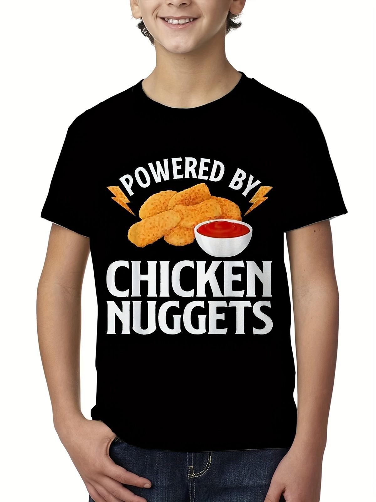 1pc Kids Powered by Chicken Nuggets Funny Quote T-Shirt, Casual Crew Nec S разноцветный