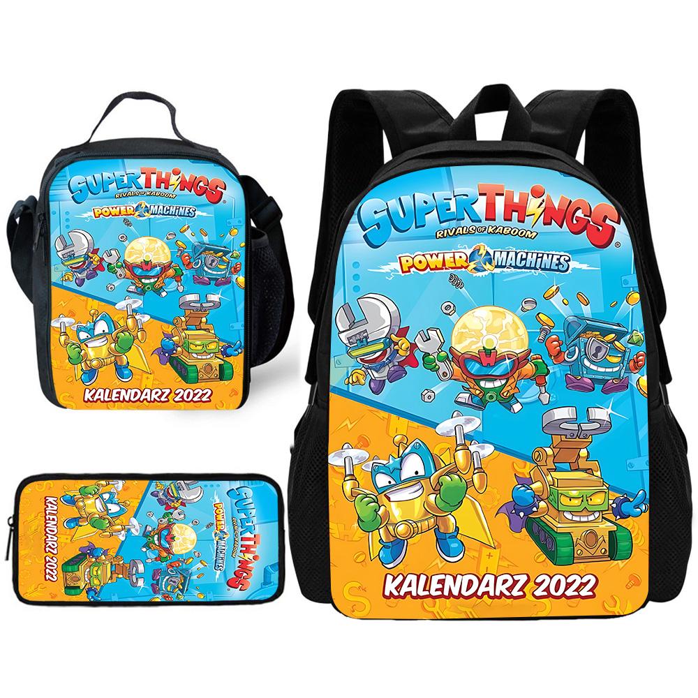 Cartoon toys Super Zings SuperThings Child School Backpack with Lunch Bags ,Pencil Bags ,School Bags for Boys Girls Best Gift