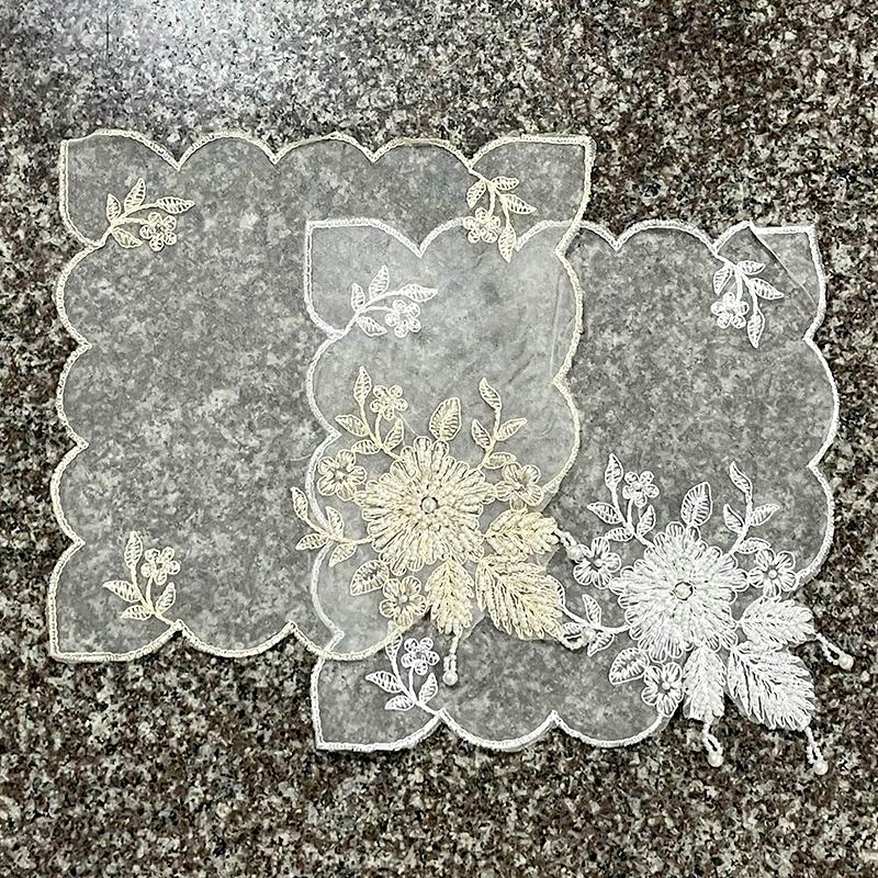 1Pc Embroidered Flowers Retro French Pearl Fresh Sweet Dust Cover Cloth Arts And Crafts Tea Table Mat Tablecloth