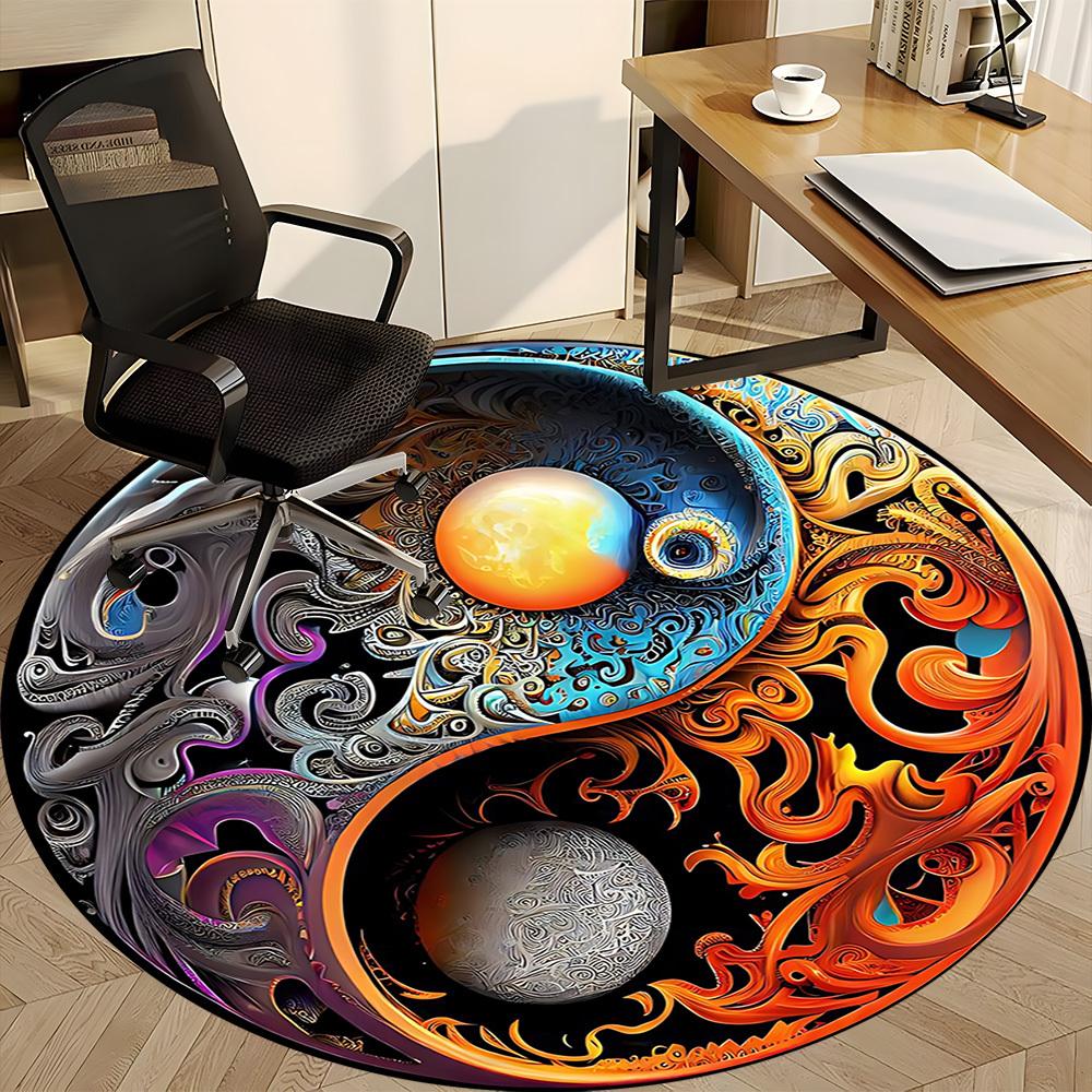 1PC Cosmic Yin-Yang Chair Carpet for Office Non-Slip, Lightweight, Machine Washable Rug for Office, Sleeping, Room - Holiday DecorPolyester,