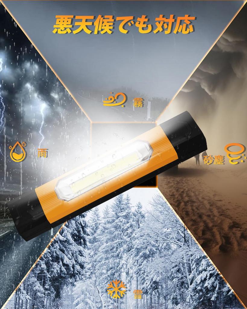 [Emergency Preparedness: Simple and Practical] BORDAN LED Work Light, Rechargeable, with Magnet, Compact, 4400mAH COB Beam, 360° Rotation, Outdoor, Co