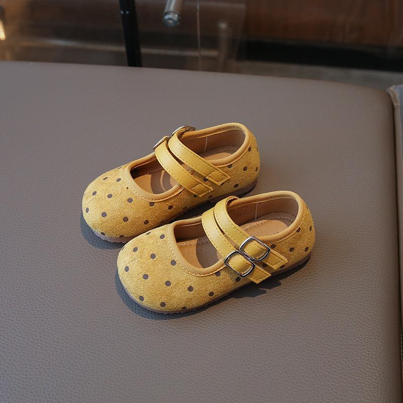 

Женская кожаная обувь, Осенний корейский стиль, Новинка, Детские туфли-принцессы в горошек, Мягкие Birkenstock, Балетки для маленьких девочек 22