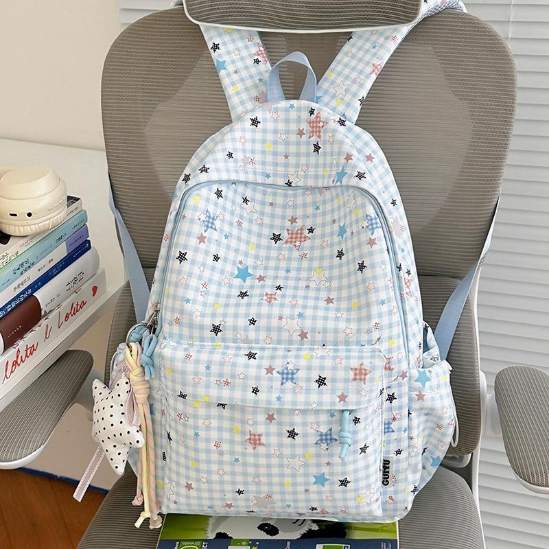 Schoolbag new plaid student backpack ins niche star leisure backpack for junior and high school students large-capacity schoolbag for women