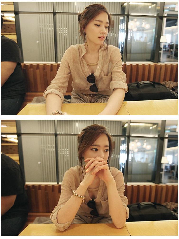 Women's Summer Seven Sleeve Loose Cotton Linen Stand Collar Blouse