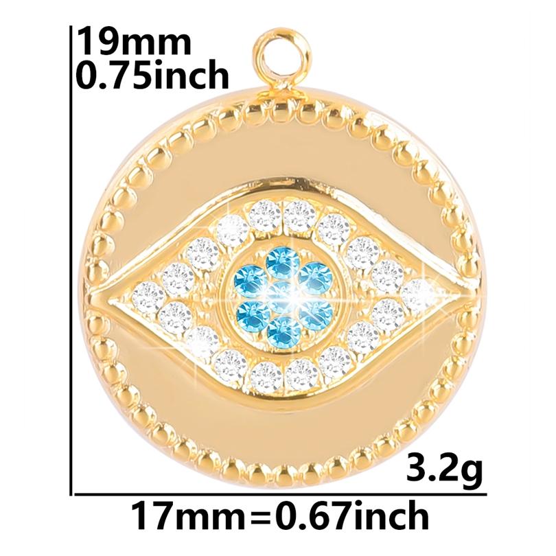 6pcs Real Gold Plated Blue/Dark Blue Rhinestone Evil Eye Pendant Stainless Steel Turkish Eye Charms For Jewelry Making Supplies