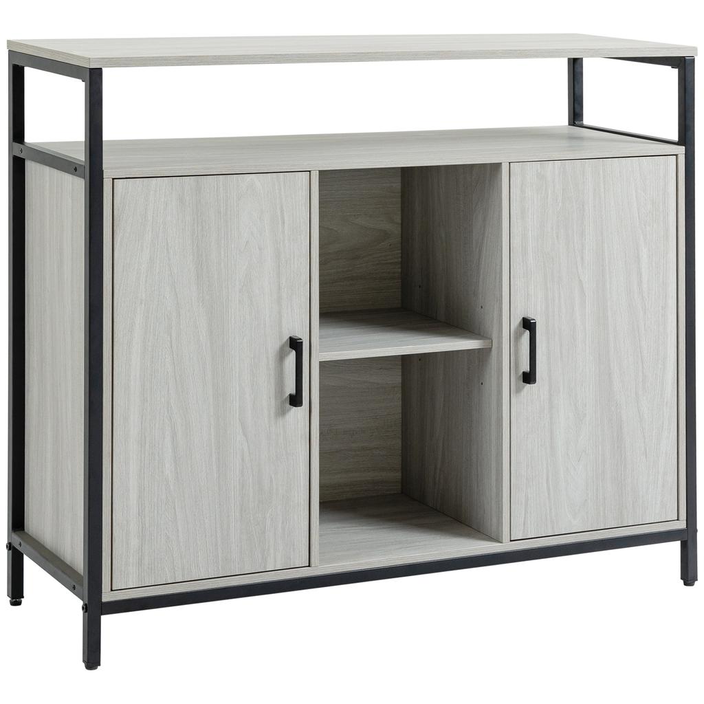 Modernes Holz-Sideboard mit 2 Schränken und Regalen, Küchen- und Eingangsschrank Hellgrau, 100x34x87.2cm