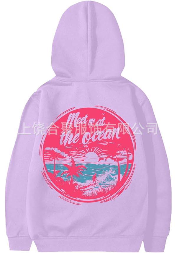 Women's Drop Shoulder Ribbed Fashion Print Hoodie XS-5XL: Long Sleeve Beach Sportswear Pullover