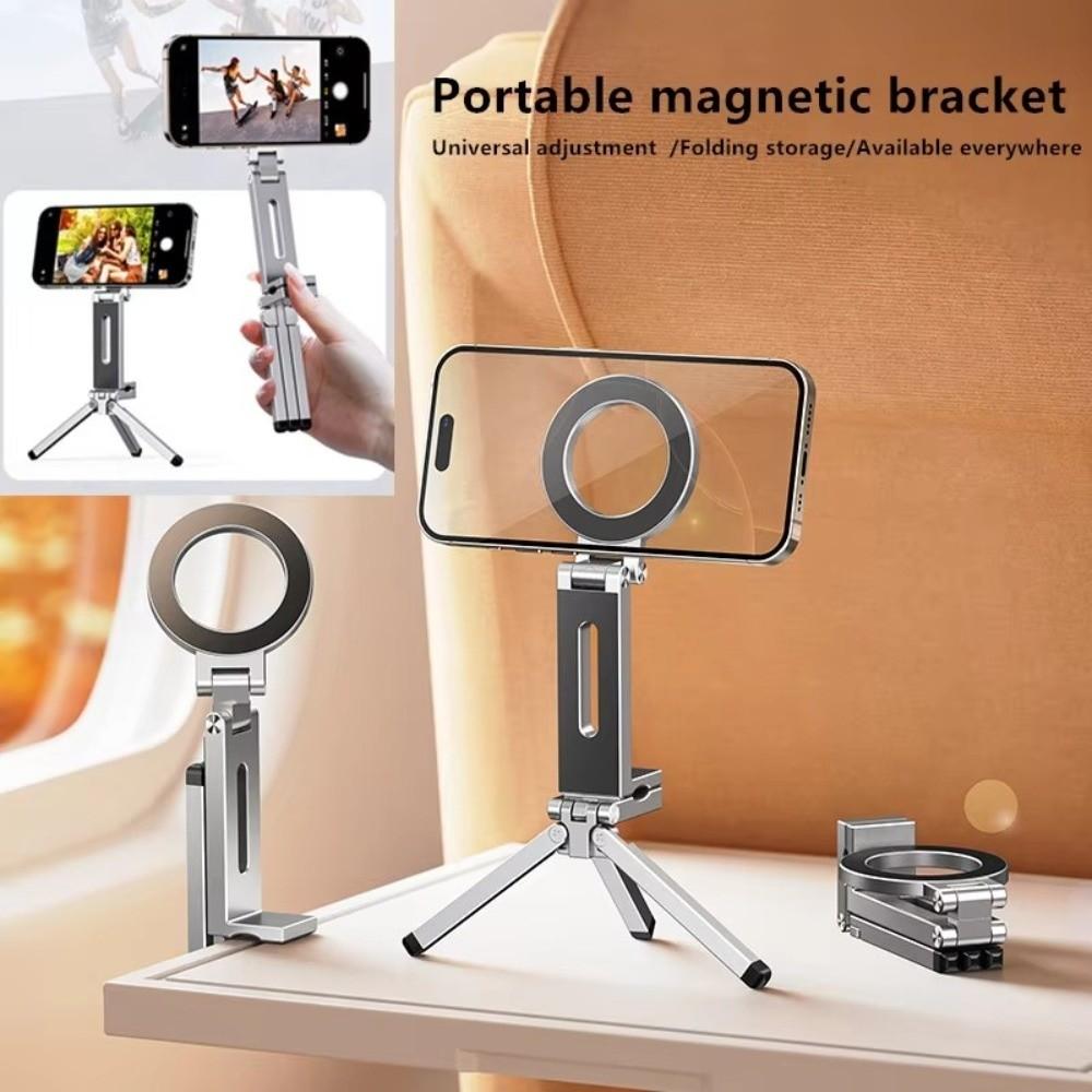 360° Rotation Portable Phone Stand Adjustable Bracket Dual-sided Magnet Tripod Travel Photography