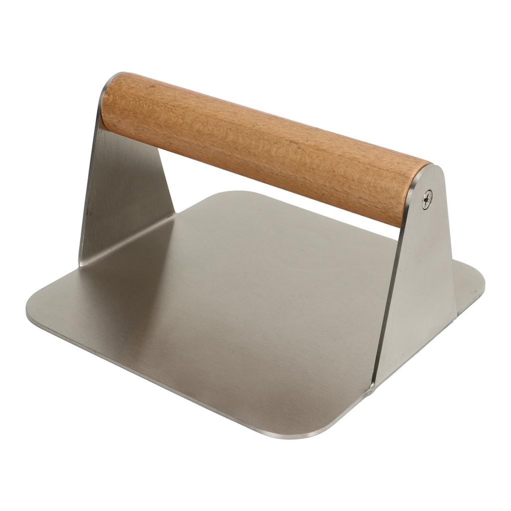 Burger Smasher 304 Stainless Steel Square Handheld Burger Press Wooden Handle Rice Roll Cutlet Press