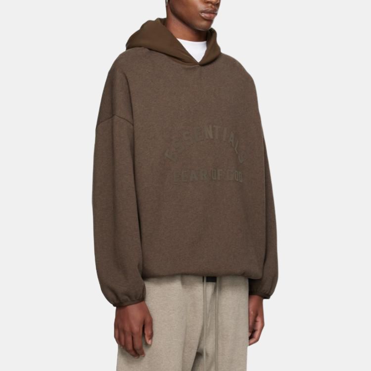 Fear of God Essentials Nylon Fleece Hoodie Heather Wood/Wood Men Tops Grey 202SU244312F