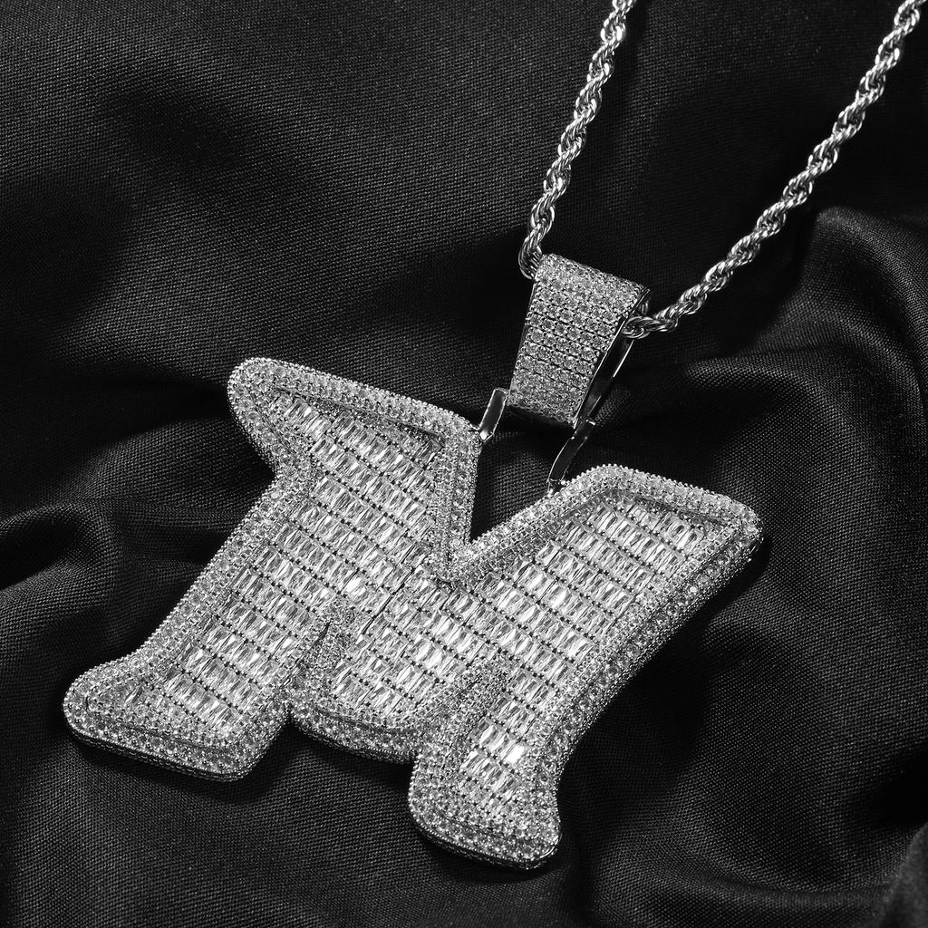 THE BLING KING Big Baguettecz Letter M Pendan Iced Out Cubic Square Zirconia Charm Choker Necklace Hiphop Jewelry