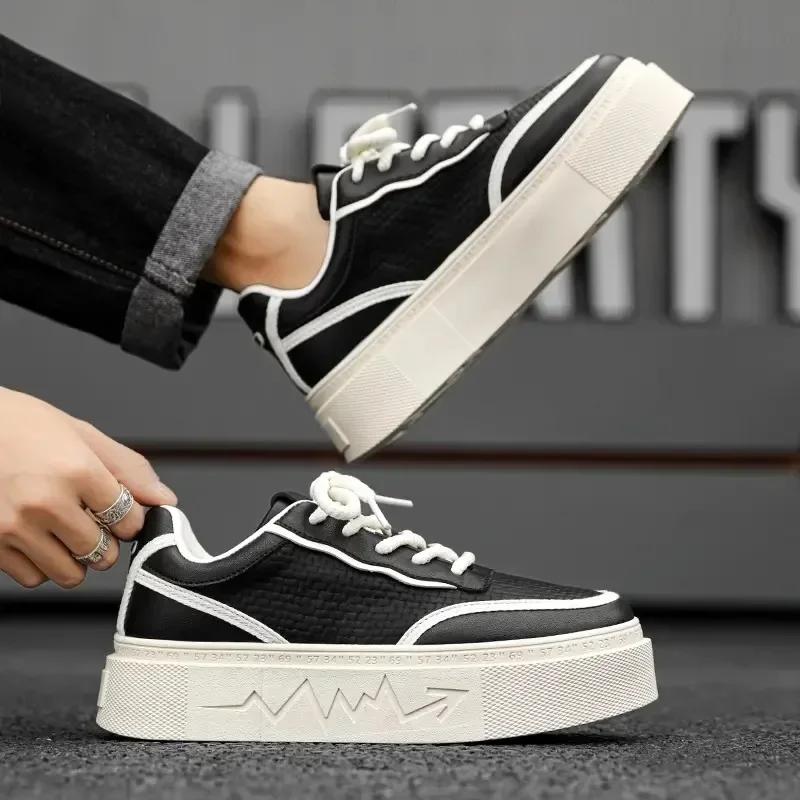 Fashion Men's Sneakers Fashion Skateboard Shoes Light Leather Casual Shoes for Men Lace Up Vulcanize Shoes Platform Shoe Tenis Masculino