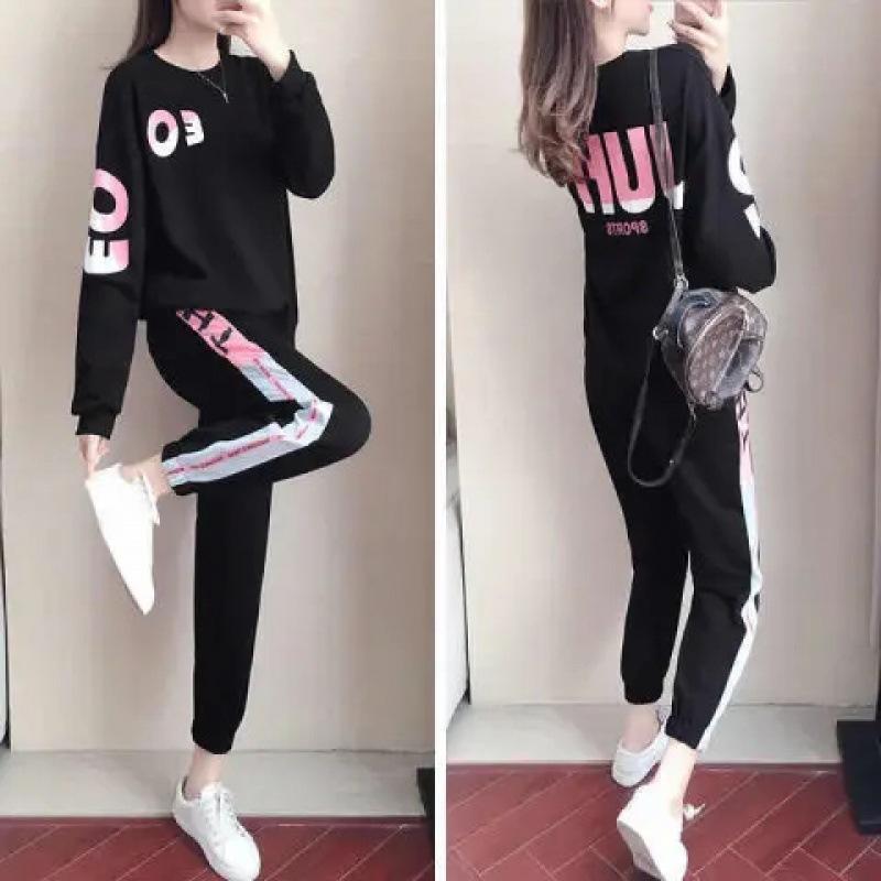 

Long-sleeved Sports Outfit for Women - Spring-autumn Trendy Fashion, Loose Fit, Korean-style Casual Hoodie Set, Stylish Design XXXXL