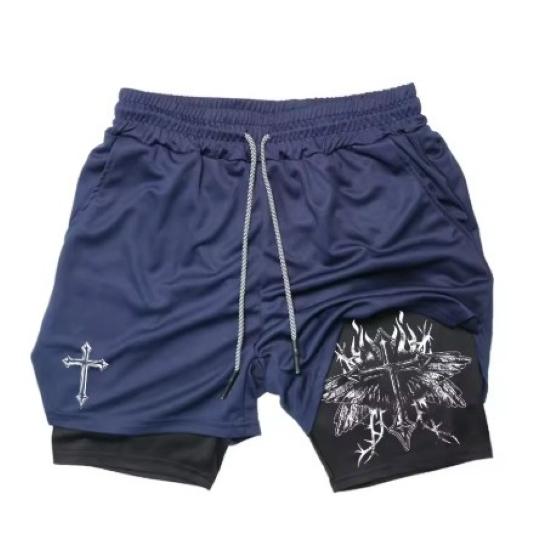 Muay Thai Kick Boxing MMA Shorts Cross Christian God Men Women Unisex Double Layer Quick Dry Breathable Sport Gym Fitness Workout