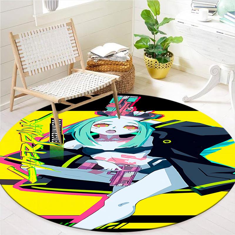 Cyberpunk Edgerunner Round Area Rug,Carpet Rug for Living Room Bedroom Sofa Playroom Decor,Non-slip Floor Mat