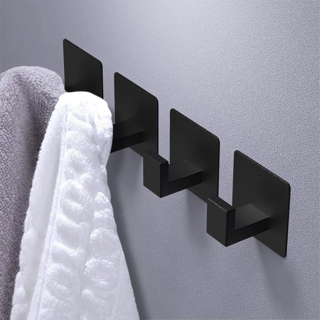 Heavy Duty Stainless Steel Adhesive Hooks, Waterproof Towel Hangers for Bathroom Kitchen Walls - Strong Stick, No Drilling Neede