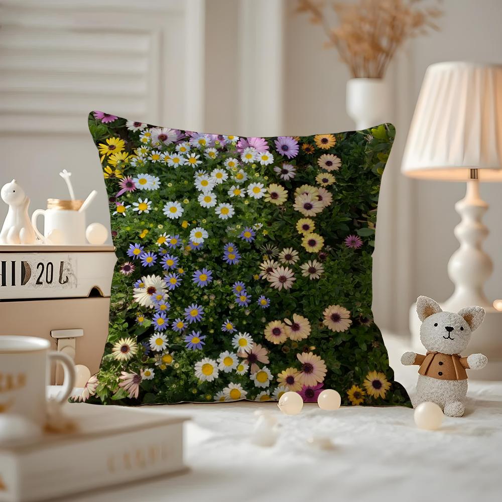 Mode Gänseblümchen Kissenbezug Milbenschutz Kissenbezug Verdeckter Reißverschluss Seidig Kurzer Plüsch Sofa Kissenbezug