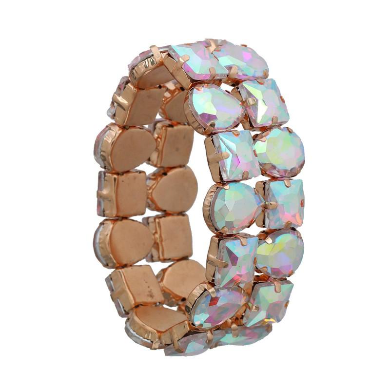 Womens Stretchable Double-Layer Crystal Rhinestone Bracelet Geometric Design Hip Hop Style Alloy Jewelry