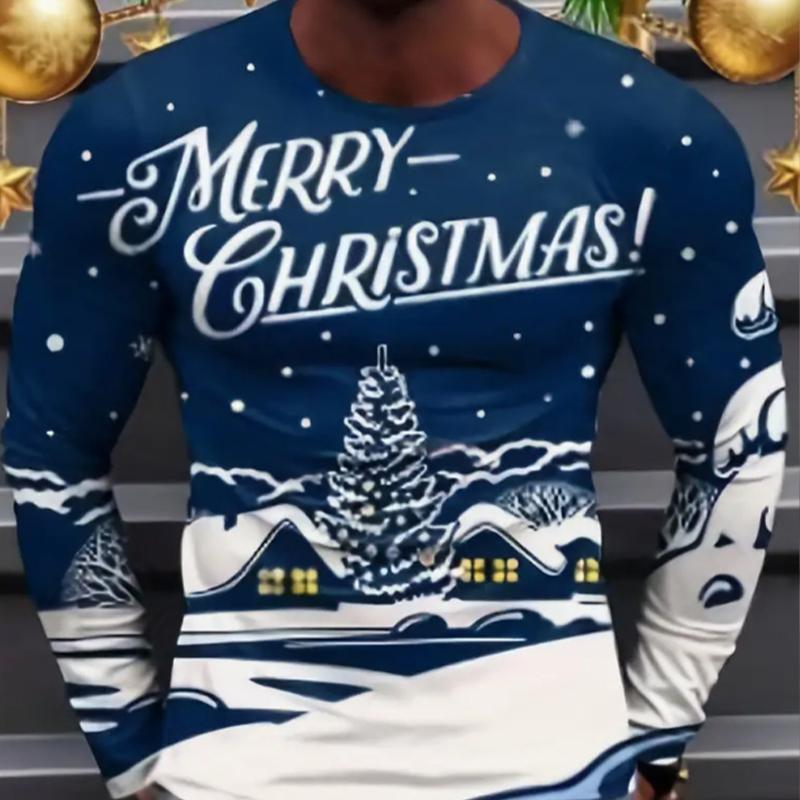 

Мужские футболки с принтом Санта-Клауса, футболки с длинным рукавом, повседневные свитера с круглым вырезом, мужская одежда больших размеров 7XL синий