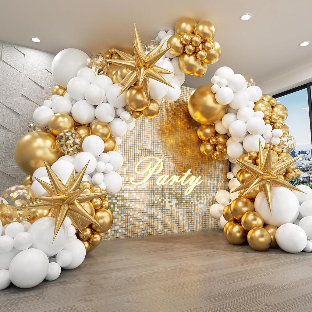 121PCS white and gold latex balloon set suitable for birthday parties, weddings, Valentine's Day party decorations