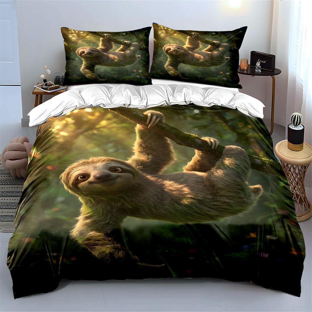 Sloth Climbing On Tree Bedding Set for Kids Luxury Gift 3pcs Digital Print Comforter Set Soft Comfortable Breathable