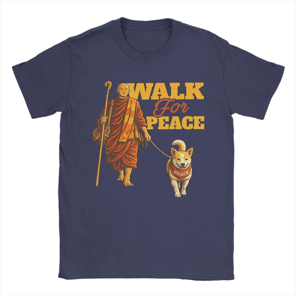 Lässiges T-Shirt Sommer Frieden Gehende Mönche und Aloka Hundespaziergang für Frieden Hipster T-Shirts für Herren Y2K Retro Kurzarm Kleidung