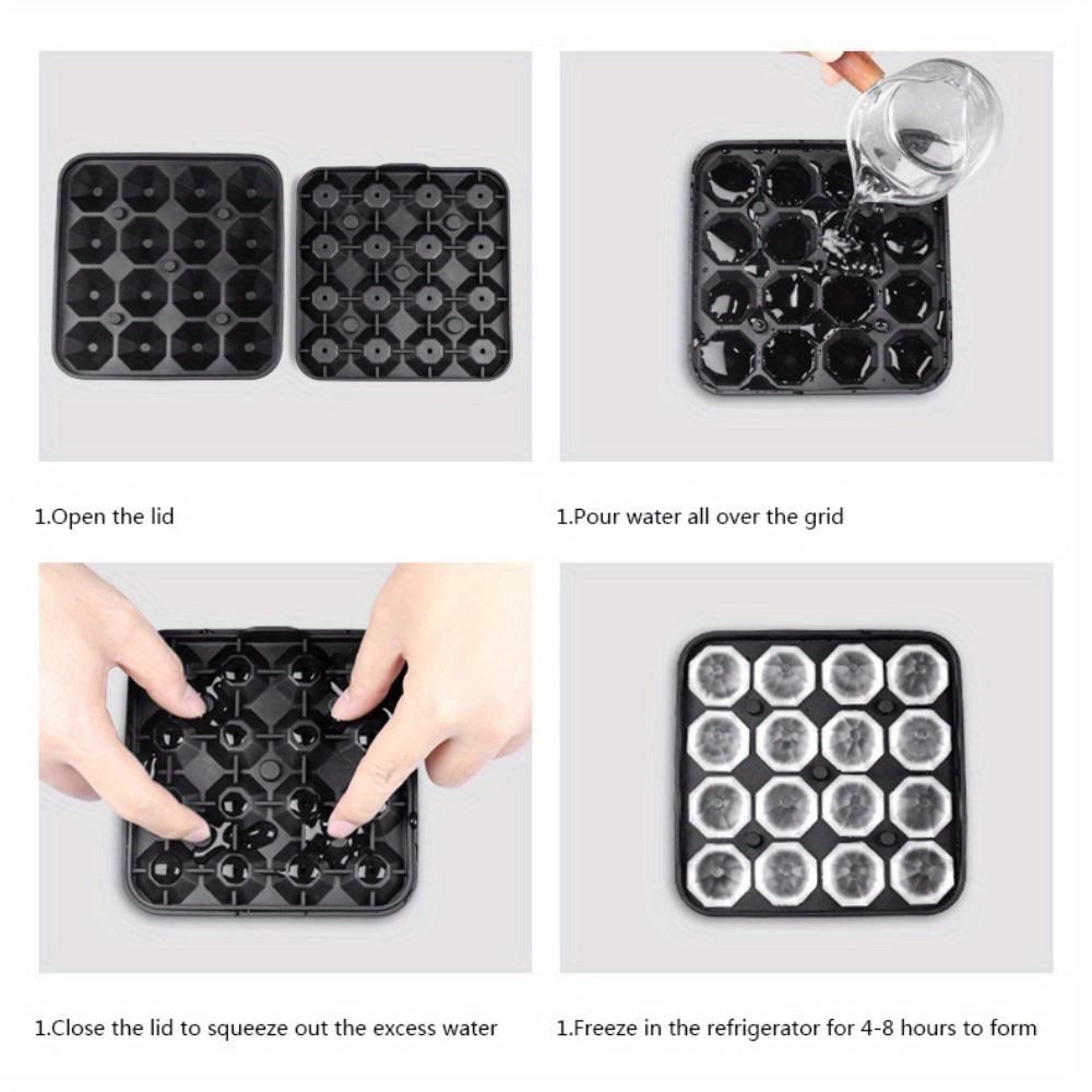 Diamond Ice Cube Tray. 16-cavity hockey mold for whiskey, cocktails & easy release.
