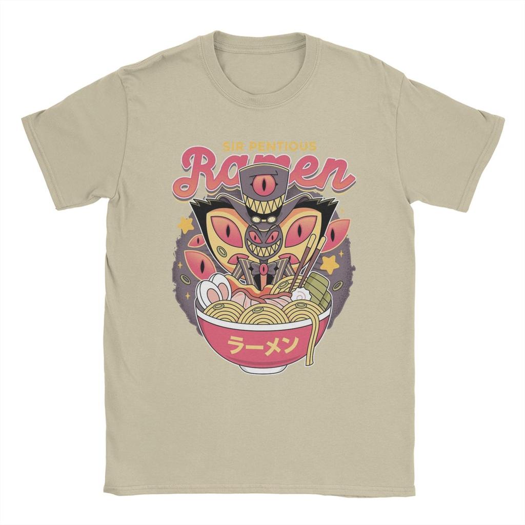 Men T-Shirt Hazbins Hotels Sir Pentious Ramen Vintage Cotton Tee Shirt Short Sleeve T Shirts Round Neck Clothes Graphic Printed