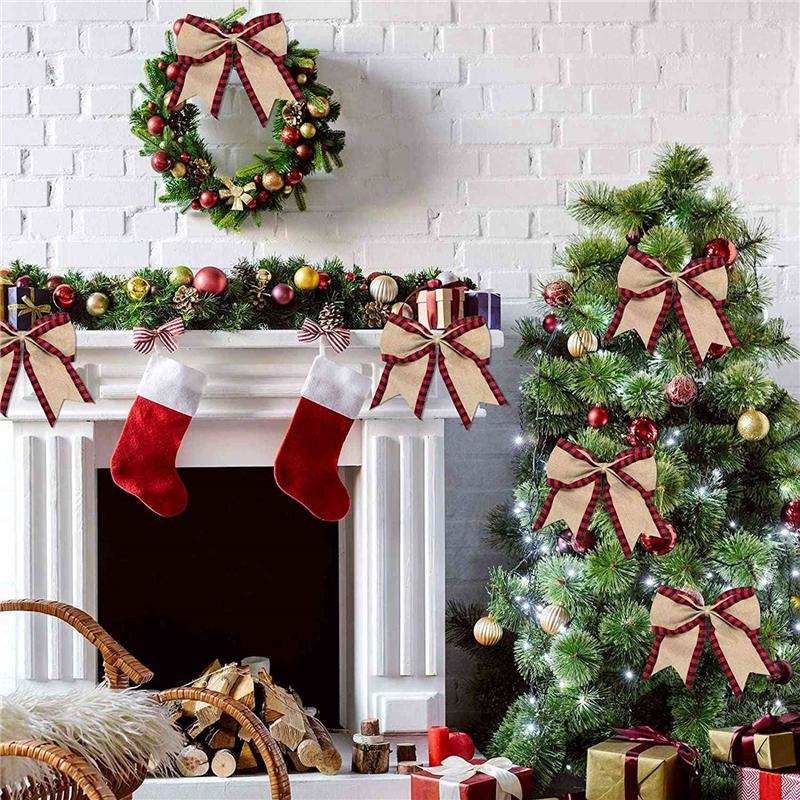 6X Buffalo Plaid Wired Edge Ribbons Christmas Burlap Fabric Craft Ribbon Wrapping Ribbon Rolls With Checkered Edge Red-B61B