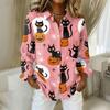 Women Button Down Shirt Halloween Pumpkin Print Turn Down Collar Long Sleeve Casual Fit Blouse Top for Daily Wear