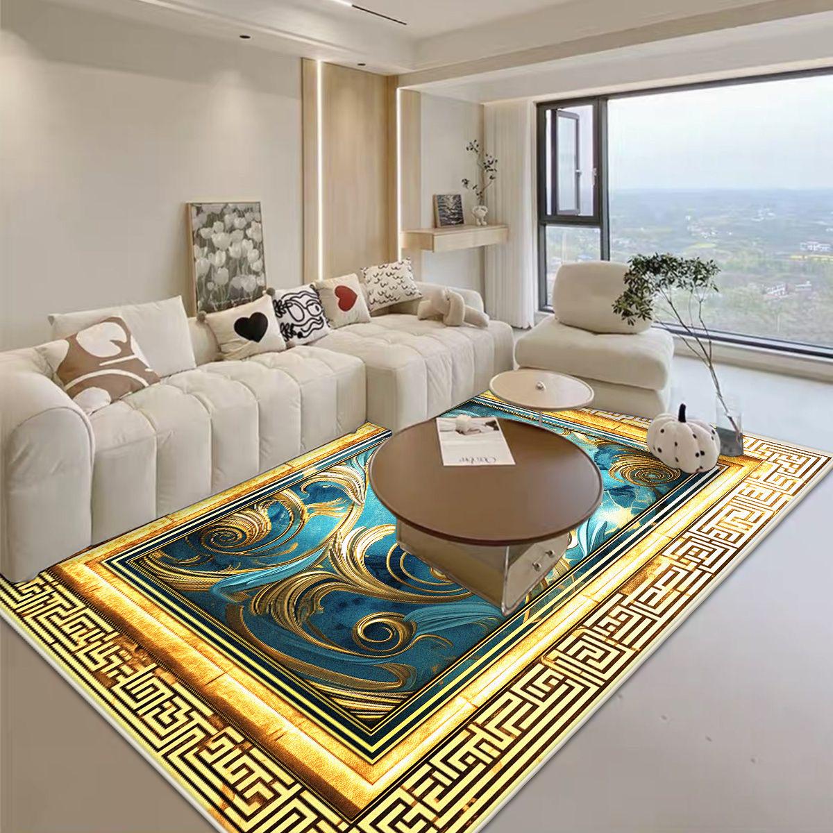 

Luxury Golden Border Large Living Room Carpet Non-slip Soft Bedroom Rug Foldable Sofa Mat Easy Clean Big Size 60*90cm