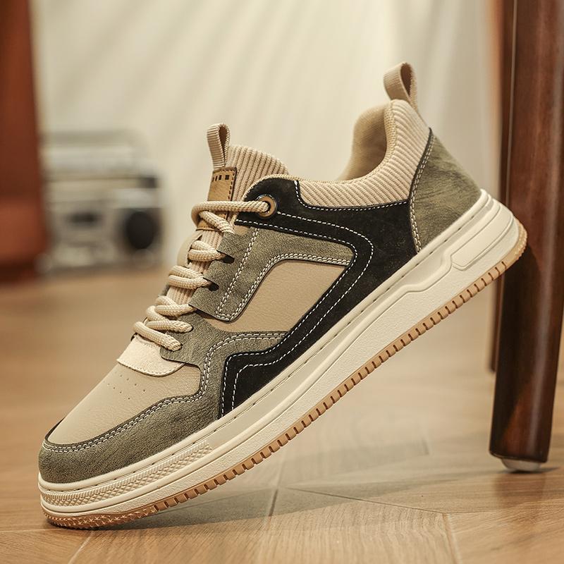 Mens Board Shoes 2026 New Fashion Lace Up Leather Commuting Snug Four Season Board Shoes Breathe Anti Slip Casual Sports Shoes
