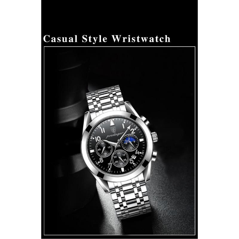 POEDAGAR Men Watches Stainless Steel Top Luxury Fashion Business Wristwatch Waterproof Luminous Quartz Watches