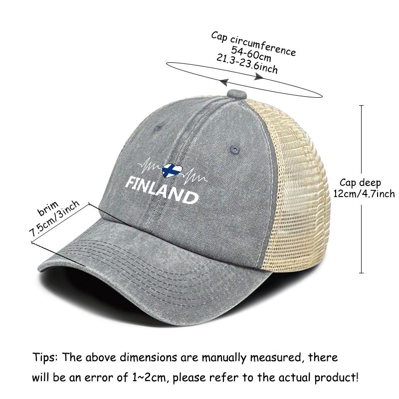 Finland Spirit Adjustable Baseball Cap Heartbeat Love Snapback Cap Breathable Hip Hop Snapback Sun Hat One Size Fits All