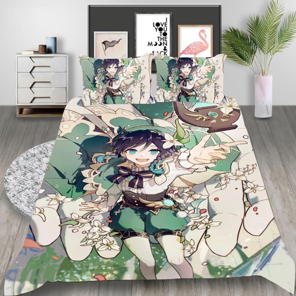 3D Game Genshin Impact Bedding Sets Keqing Xiao Duvet Cover Set 2_3 Pieces Boys Adults Single Full Queen King Size Bed Linen