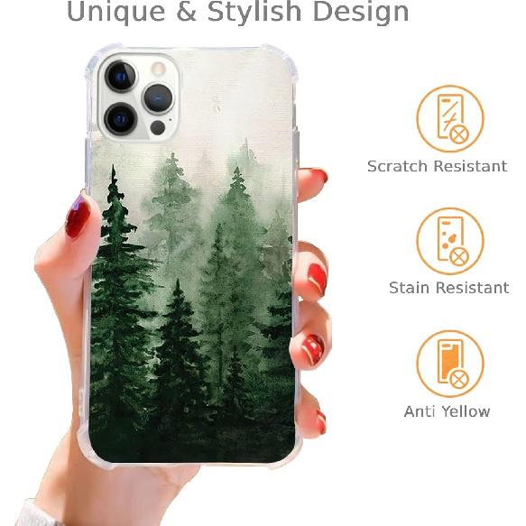 Watercolor Tree Spruce Case Compatible with iPhone 14 Pro, Green Forest Nature Art Case for iPhone 14 Pro for Teen Men Women, Trendy Cool TPU Bumper