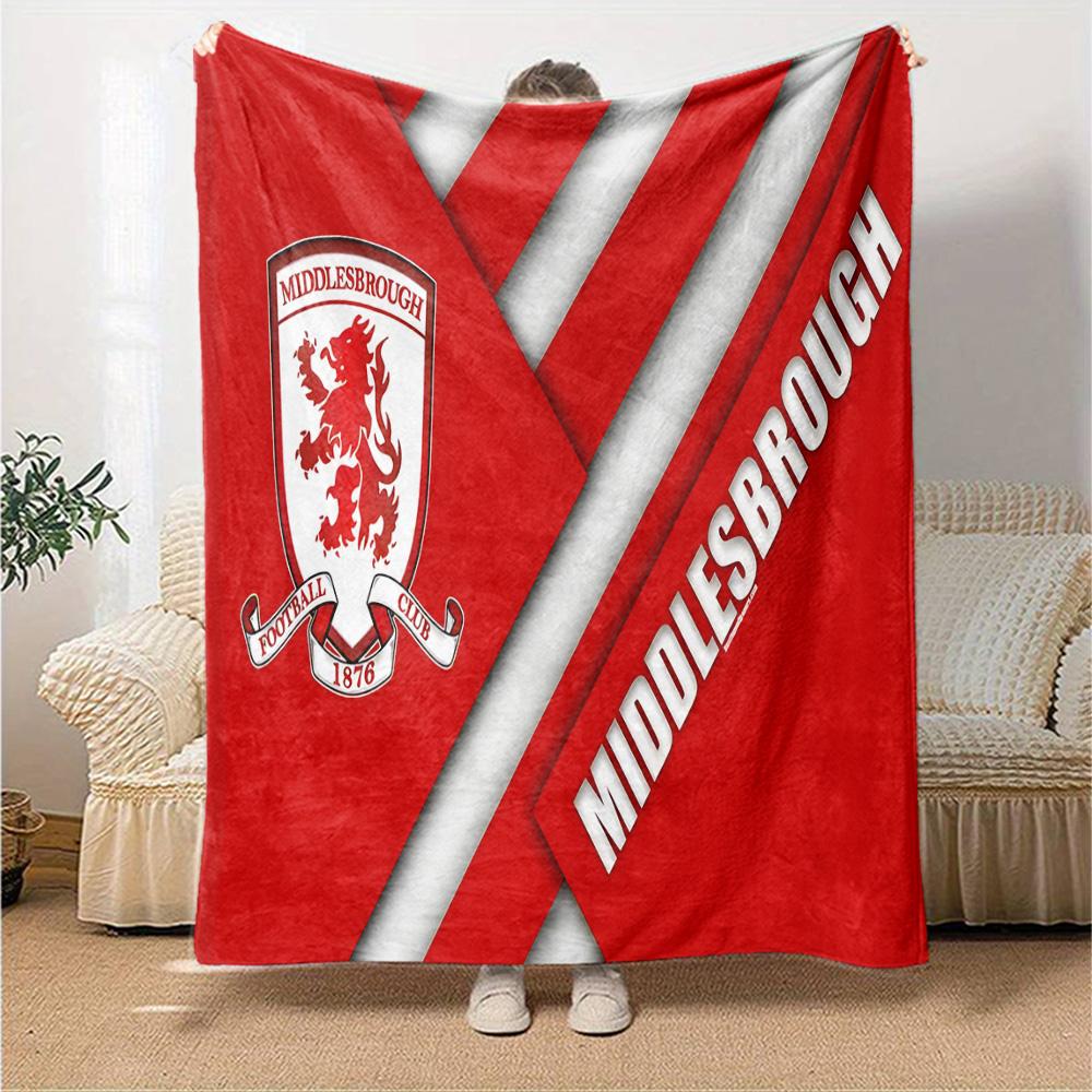 Middlesbrough Football Club Crest Flannel Blanket, Soft Polyester, Modern Design, All-Season for Camping, Travel, Gifts for holidays or birthdays